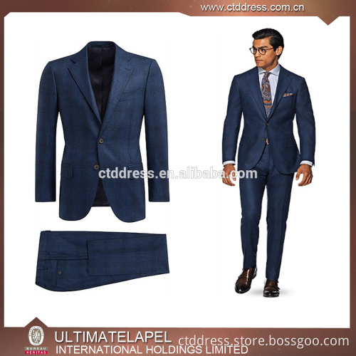 hand made top grade wool men blue checks men custom made suits